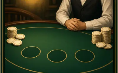 Blackjack Classic green felt and a dealer in a vest