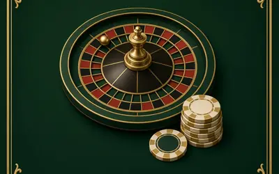 European Roulette green wheel and ivory chips