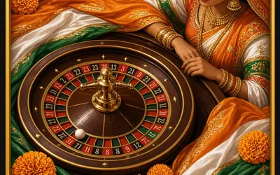 Hindi Roulette wheel with marigolds and festive silk