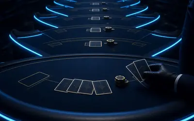 Infinite Blackjack table stretching into blue light