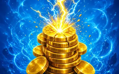 Lightning Coins gold stack hit by a bolt