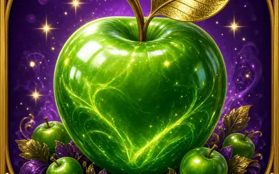 More Magic Apple glossy green apple with a gold leaf
