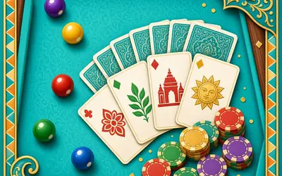 Pool Rummy cards beside a bright turquoise table