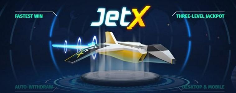 JetX jet on a platform with jackpot labels