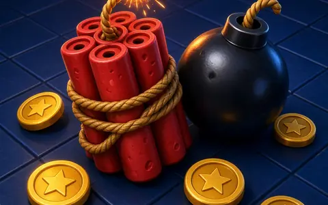 Red dynamite and a round bomb on a dark tile grid