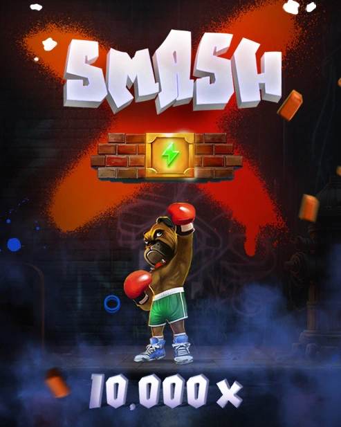 Boxing bulldog poster with the Smash title and 10.000 x