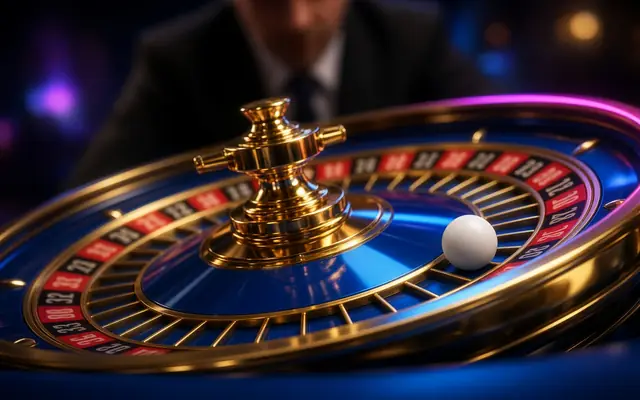 Automatic roulette wheel with a gold rim