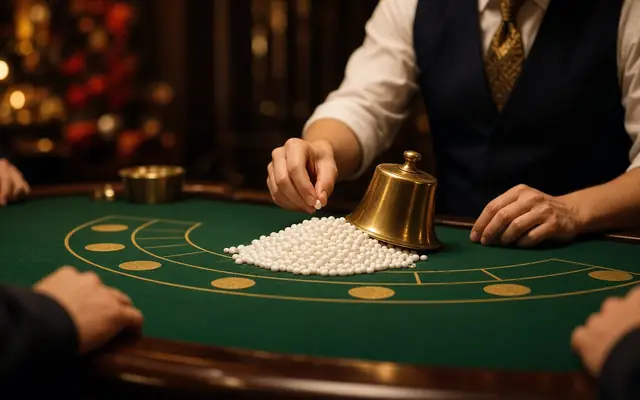 Fan tan beads and a brass cup on a live table