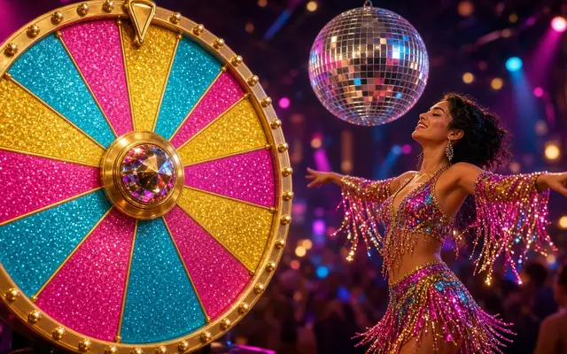 Disco prize wheel and a dancer in sequins