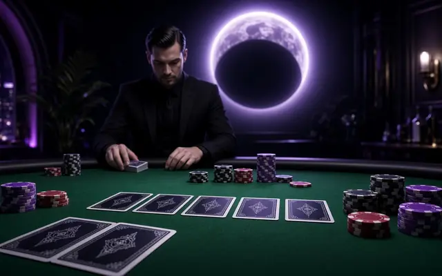 Poker table under an eclipsed moon