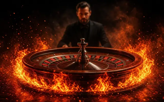 Roulette wheel ringed in flames