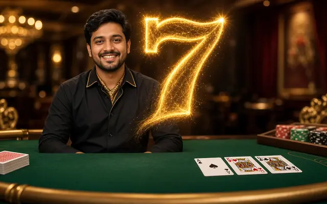 Gold seven shape above a live card table