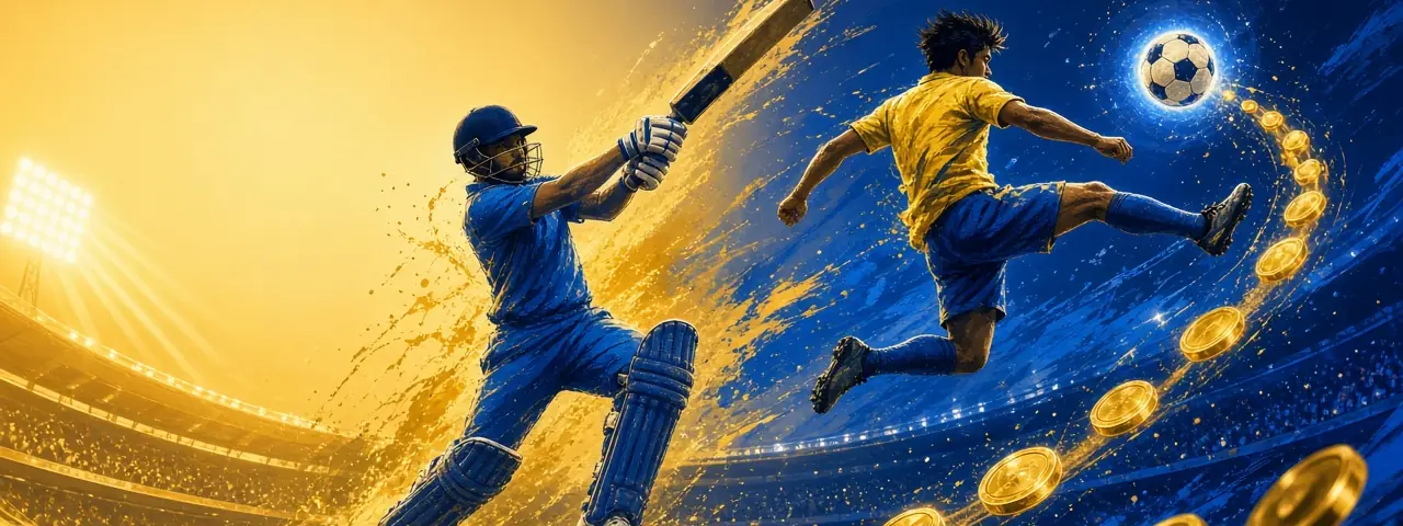 Cricket batter and a footballer in a stadium